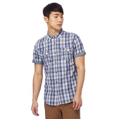 Big and tall blue short sleeve cross check button down shirt